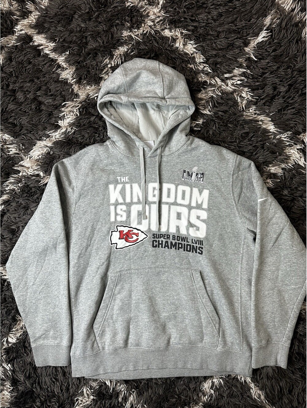 Nike Kansas City Chiefs Super Bowl LVIII Champions Hoodie Mens Large Grey NFL